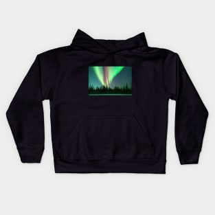 Electric Skies - Aurora Borealis Over a Black Spruce Forest in Alaska Kids Hoodie